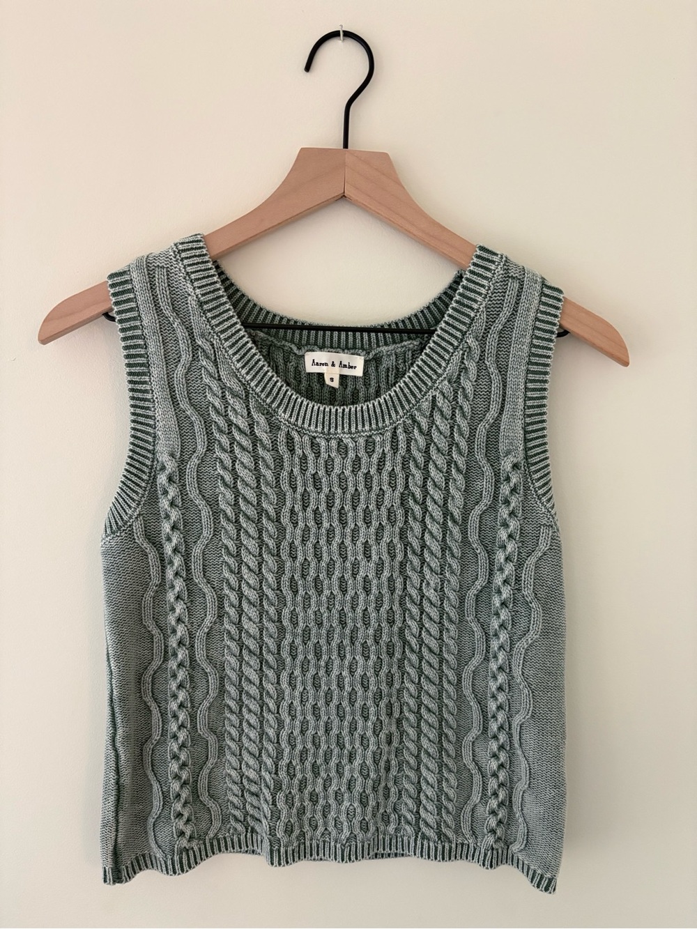 Aaron & Amber Cable Knit Sleeveless Tank - Sage Green